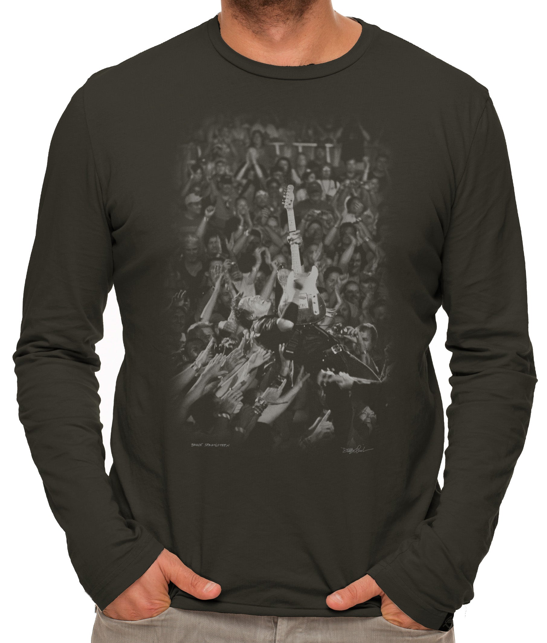 Bruce Springsteen "Crowd" (Men's Faded Black Long Sleeve Crew Tee)