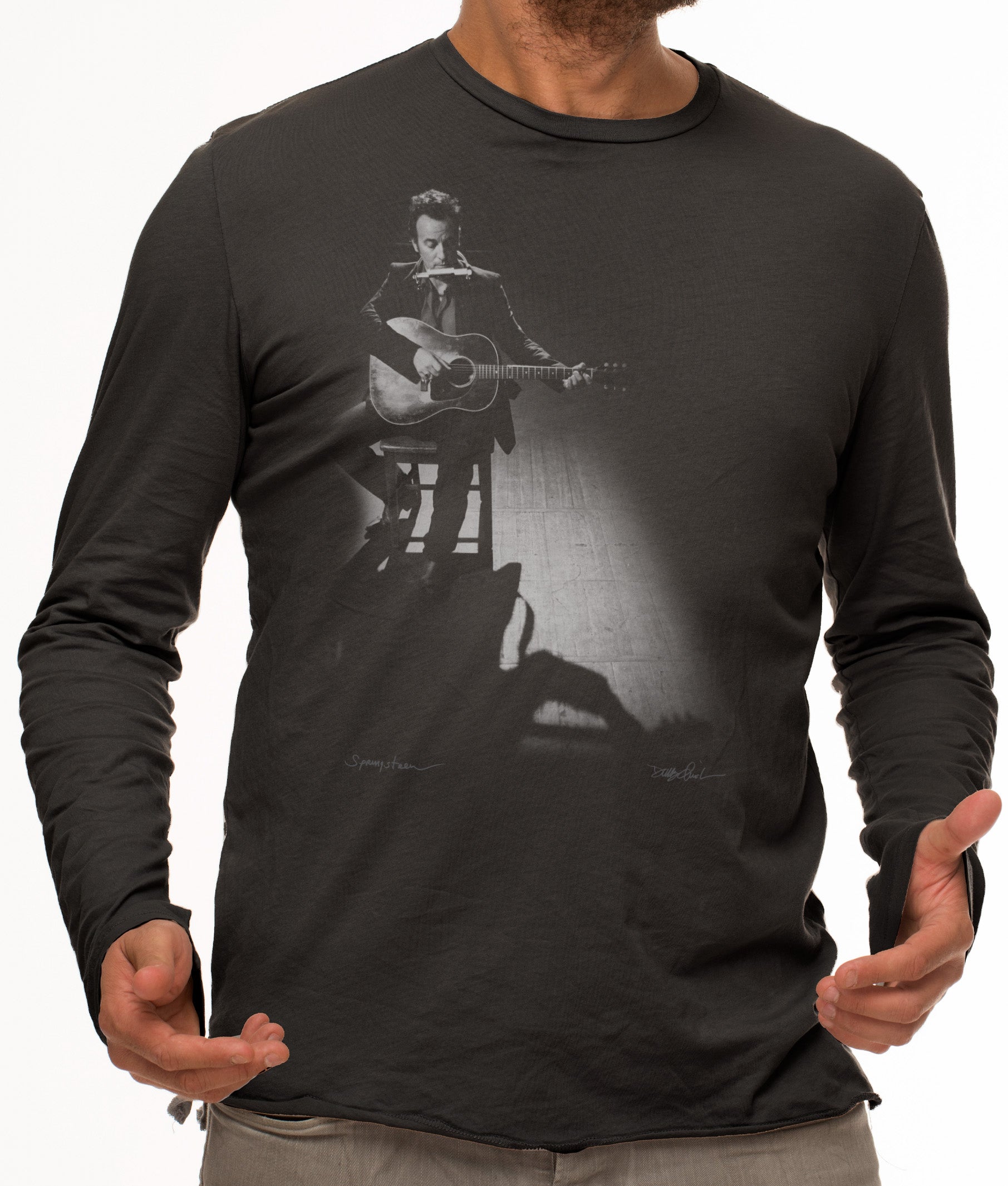 Bruce Springsteen "Acoustic" (Men's Faded Black Long Sleeve Crew Tee)